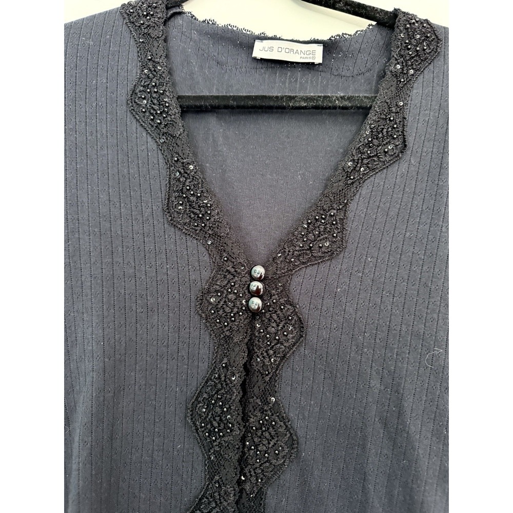 Jus d'Orange Paris Cardigan Top Y2K Black Embellished Pointelle Knit Whimsigoth - Picture 2 of 6